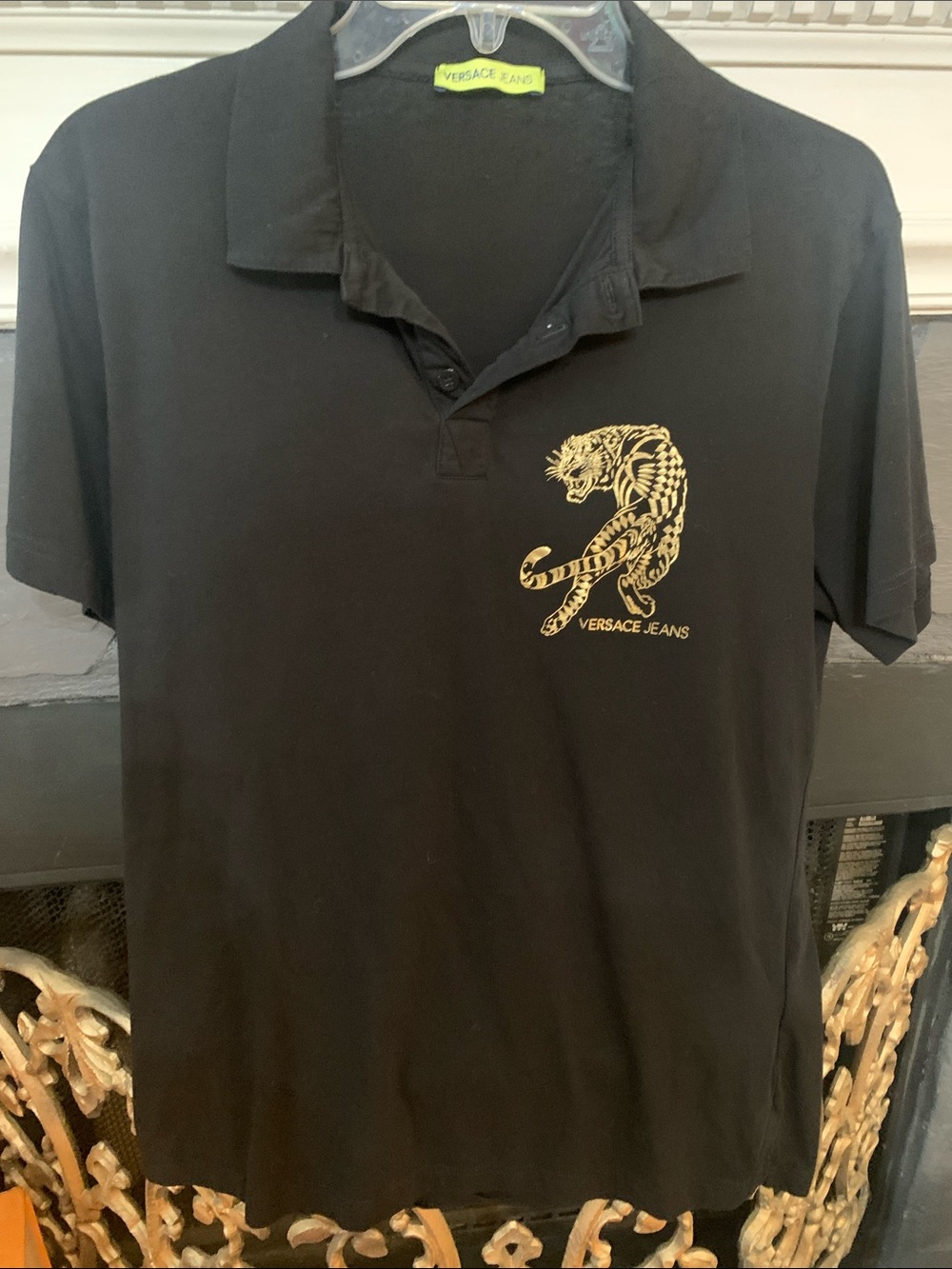 Versace Jeans Collection Black Polo with Gold Tiger Motif